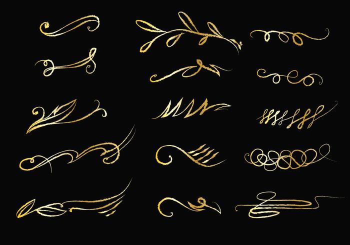 Gold Ink Ornamental Squiggle Hand Drawn Vector Collection