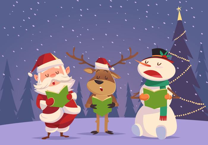 Santa Snowman and Reindeer Carolers vector