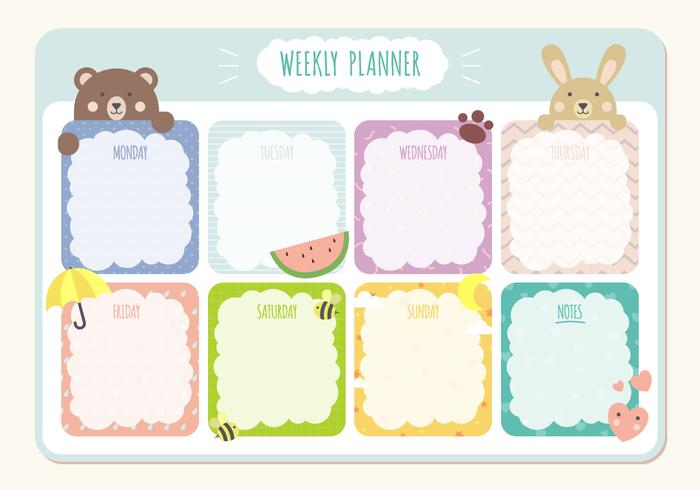 printable weekly planner calendar template vector