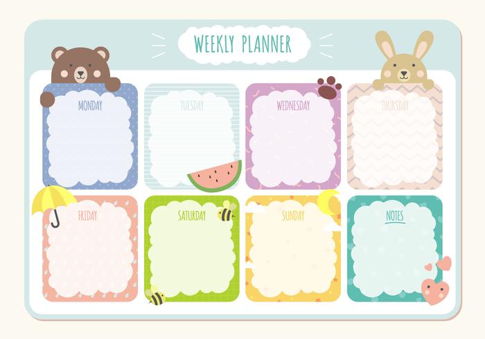 Printable Weekly Planner Calendar Template vector