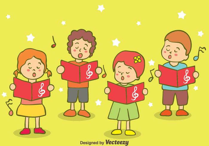 Hand Drawn Kids Singing Carols Vector