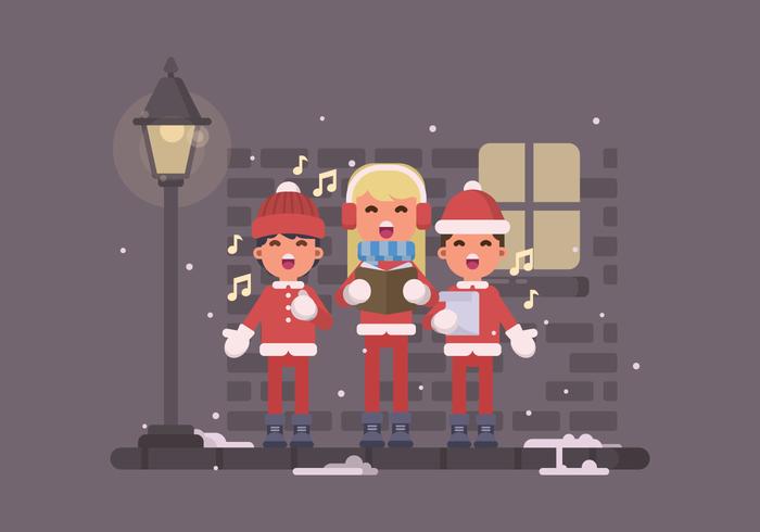 Los niños pequeños cantando villancicos de Navidad en la ilustración de la calle vector