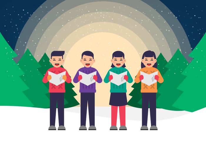 Niños felices cantando villancicos navideños vector