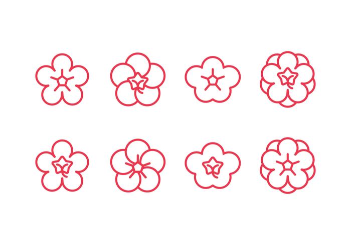 Plum blossom set icons vector