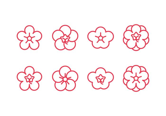 Plum blossom set icons vector