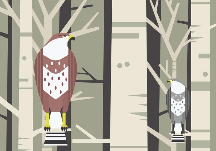 Buzzard Bird Sitting at a Branch Vector Illustration