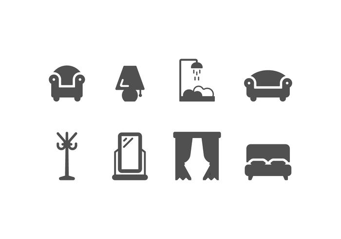 Furniture and home decoration set icons vector