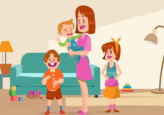 Nanny With The Kids Vector 