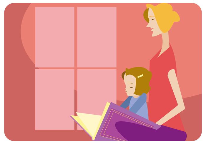 Nanny and Girl Reading Vector