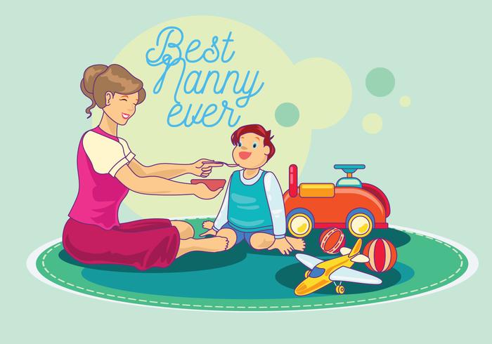 Nanny Feeding Child Vector 