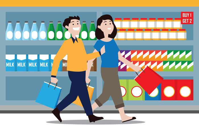 Ilustración de compras de pareja vector