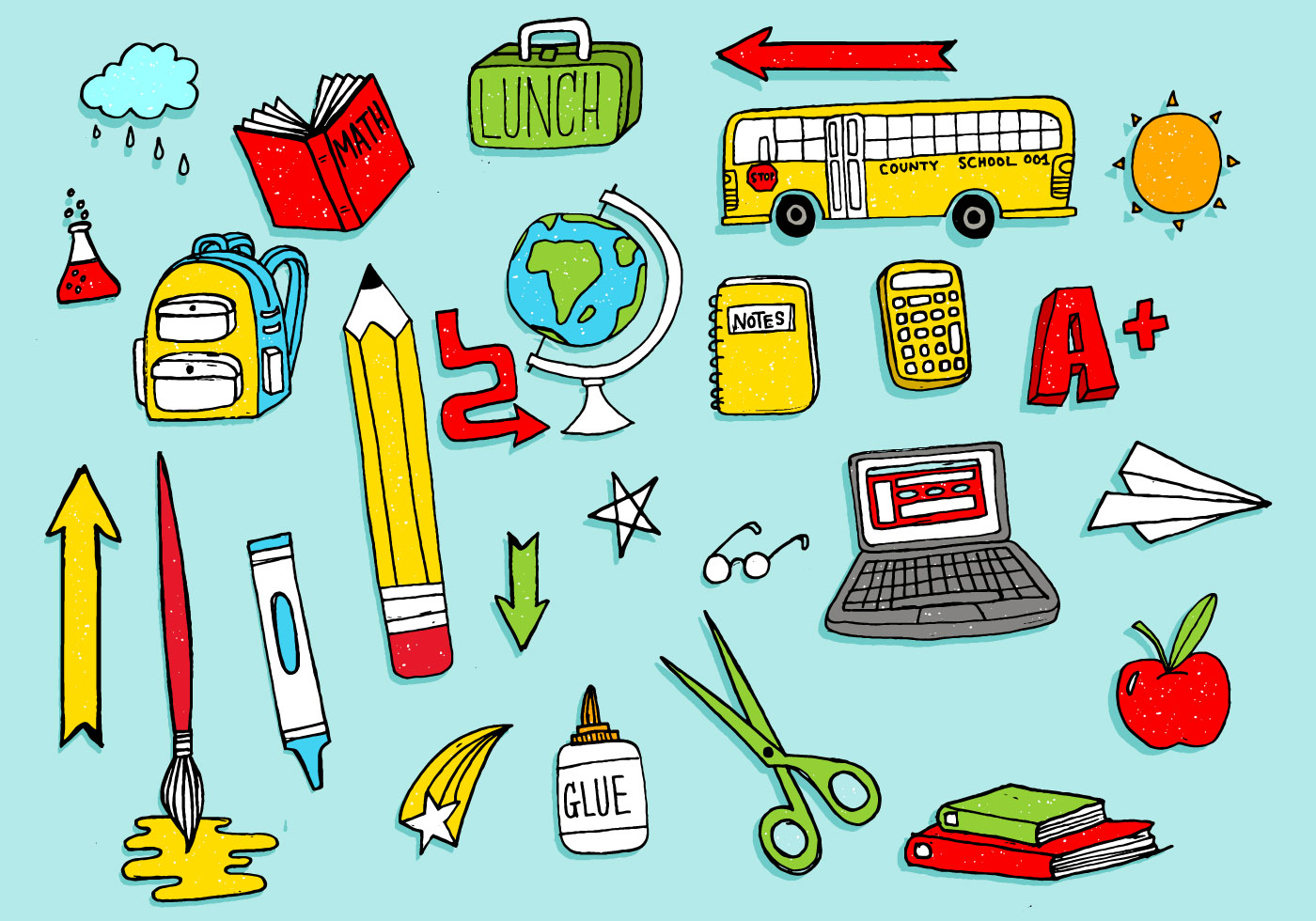 Download School Supplies Doodles Pack - Download Free Vectors ...