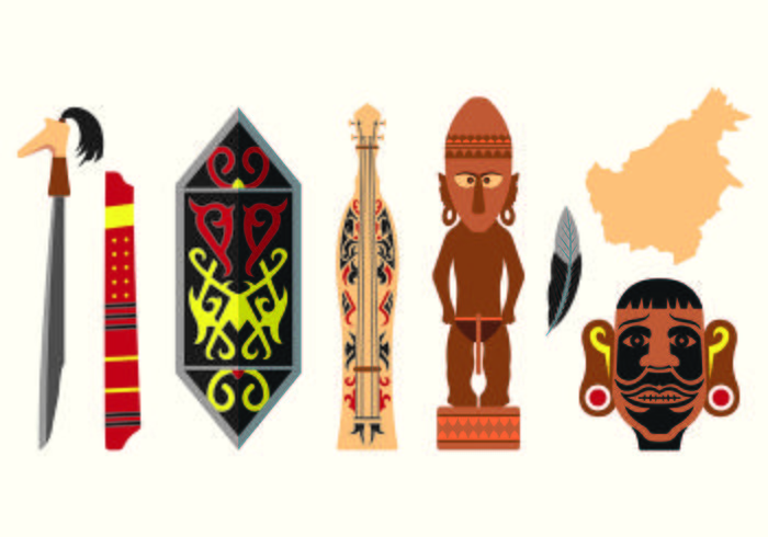 Conjunto de iconos Dayak vector