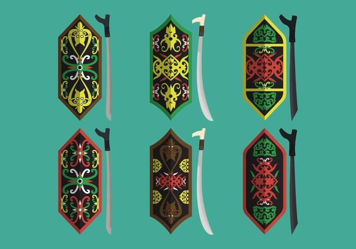 Dayak Shield Tribal Motif and Weapon Vector Collection 