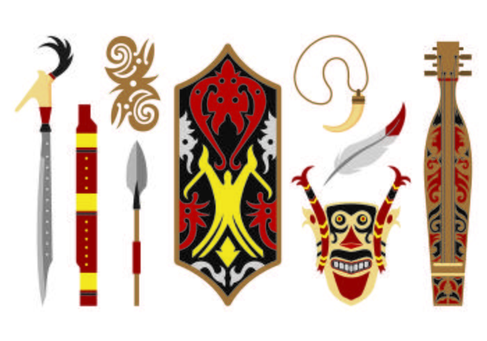 Conjunto de iconos de Dayak vector