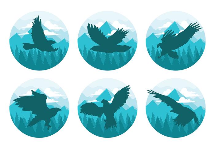 Buzzard in Mountains Vector Silhouettes