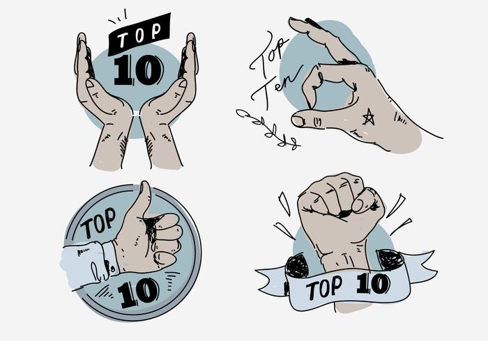 Top Ten Hand Pose Vintage Label Hand Drawn Vector Illustration