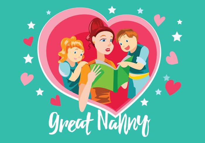 Great Nanny with Kids Vector 