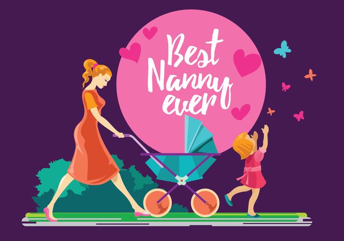 Nanny playing with Children Vector 