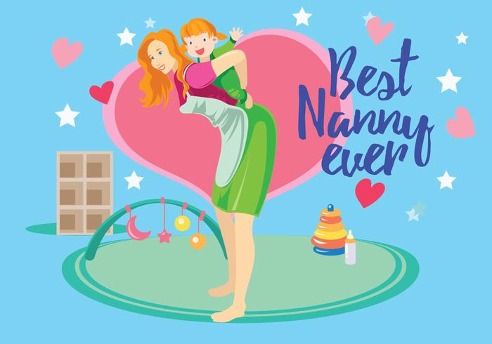 Nanny Playing with Children in the Home Vector 