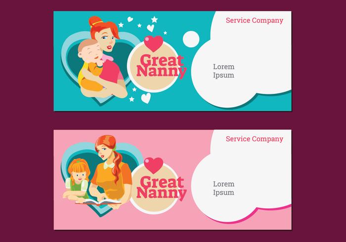 Set Banner of Nanny and Babysitter Company Service Vector