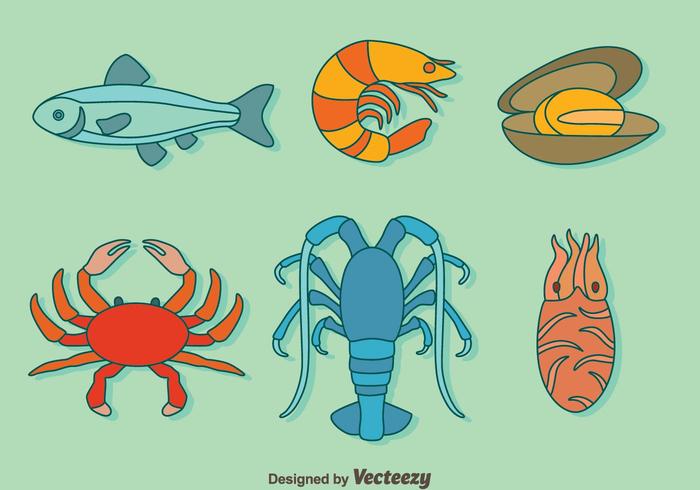 Vector de colección de mariscos dibujados a mano