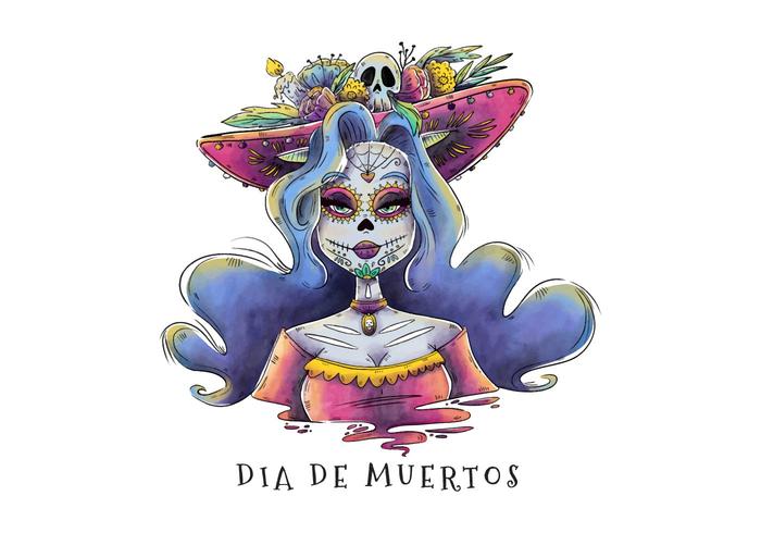 Sexy Catrina Character With Curvy Long Hair for Dia De Los Muertos Vector 