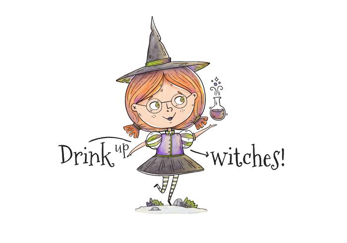 Cute Little Witch Character With Poison For Halloween Vector 