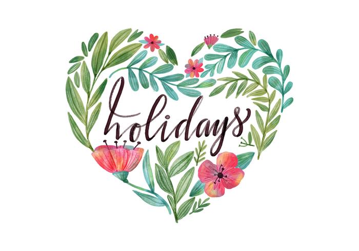 Holiday Watercolor Flowers and Leaves Vector 