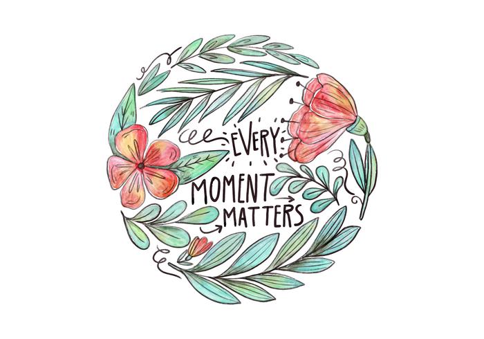 Watercolor Flowers, Leaves, And Branch With Lettering Vector 