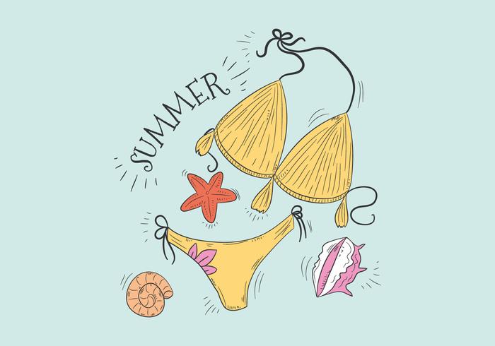 Cute Yellow Swimwear Bikini With Starfish Vector 