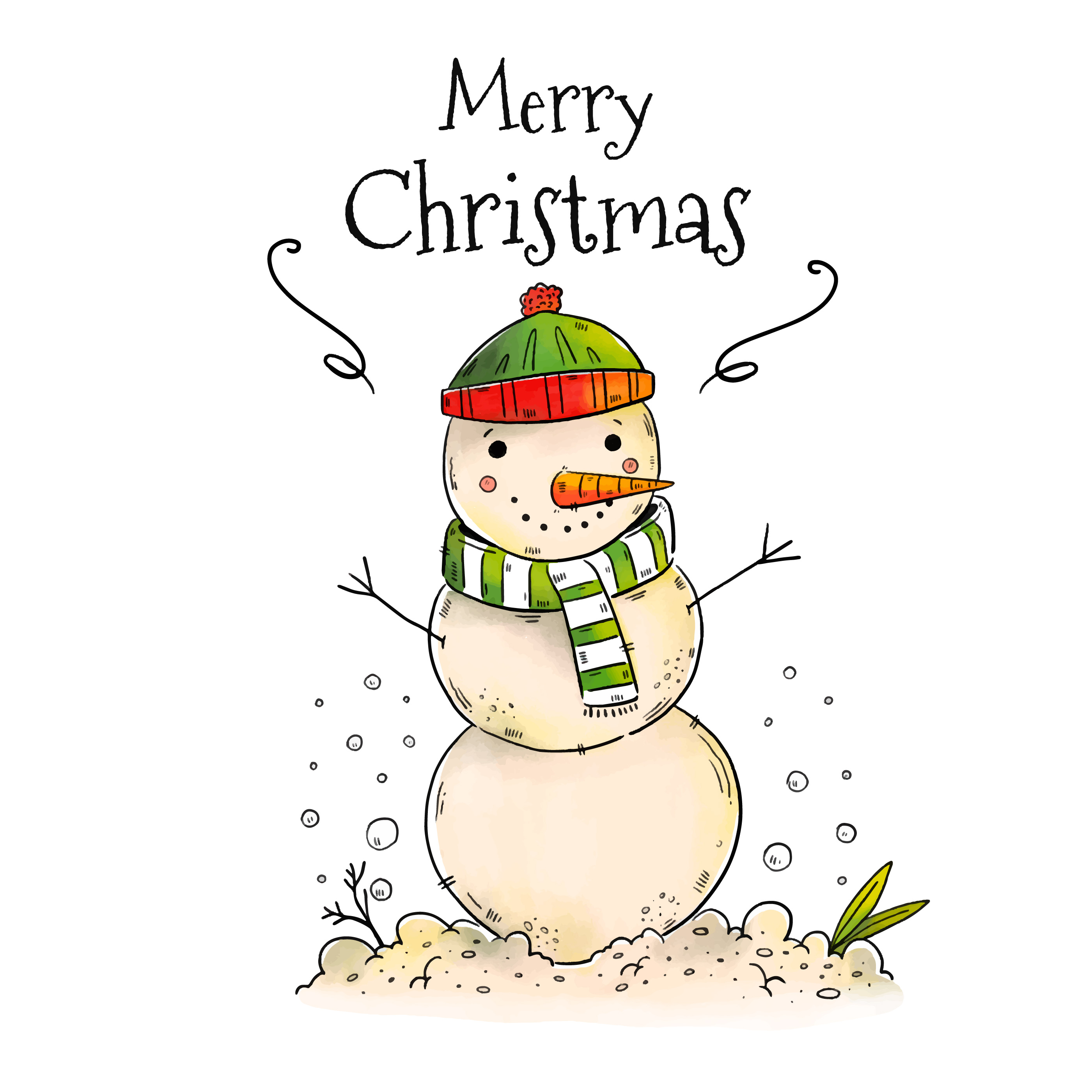 Cute Snowman Christmas With Snow - Download Free Vectors ...