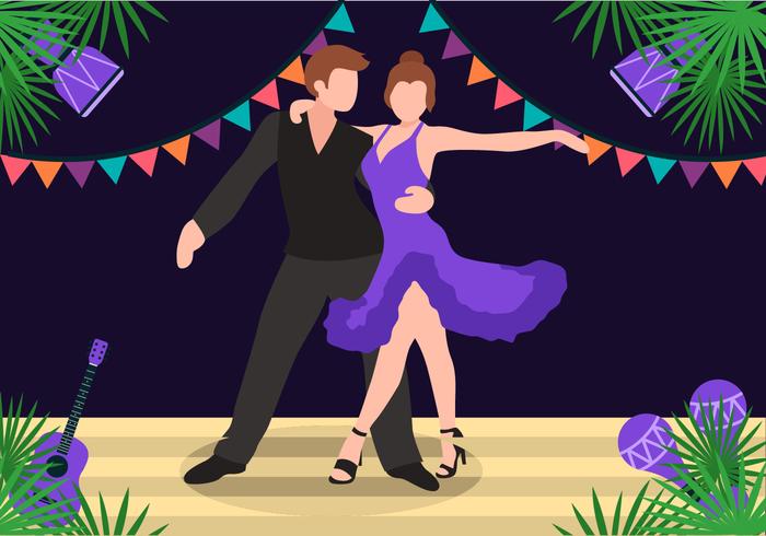 Bailando salsa, en, etapa, vector