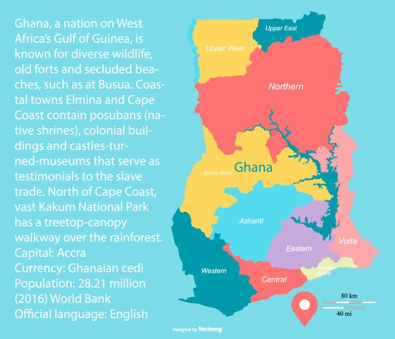 Colorido mapa de Ghana con las regiones vector