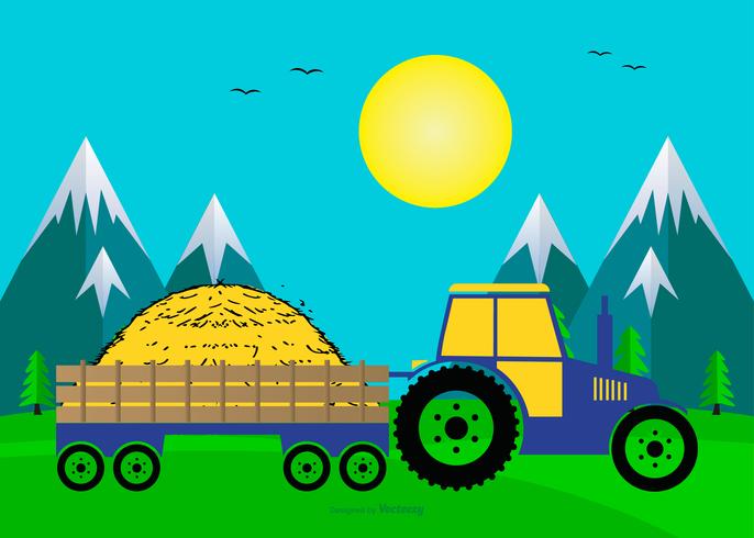 Cute Landscape Scene with Hay Wagon