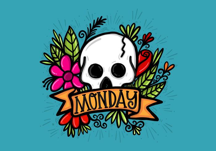 Skull Flowers and Monday Banner Vector 