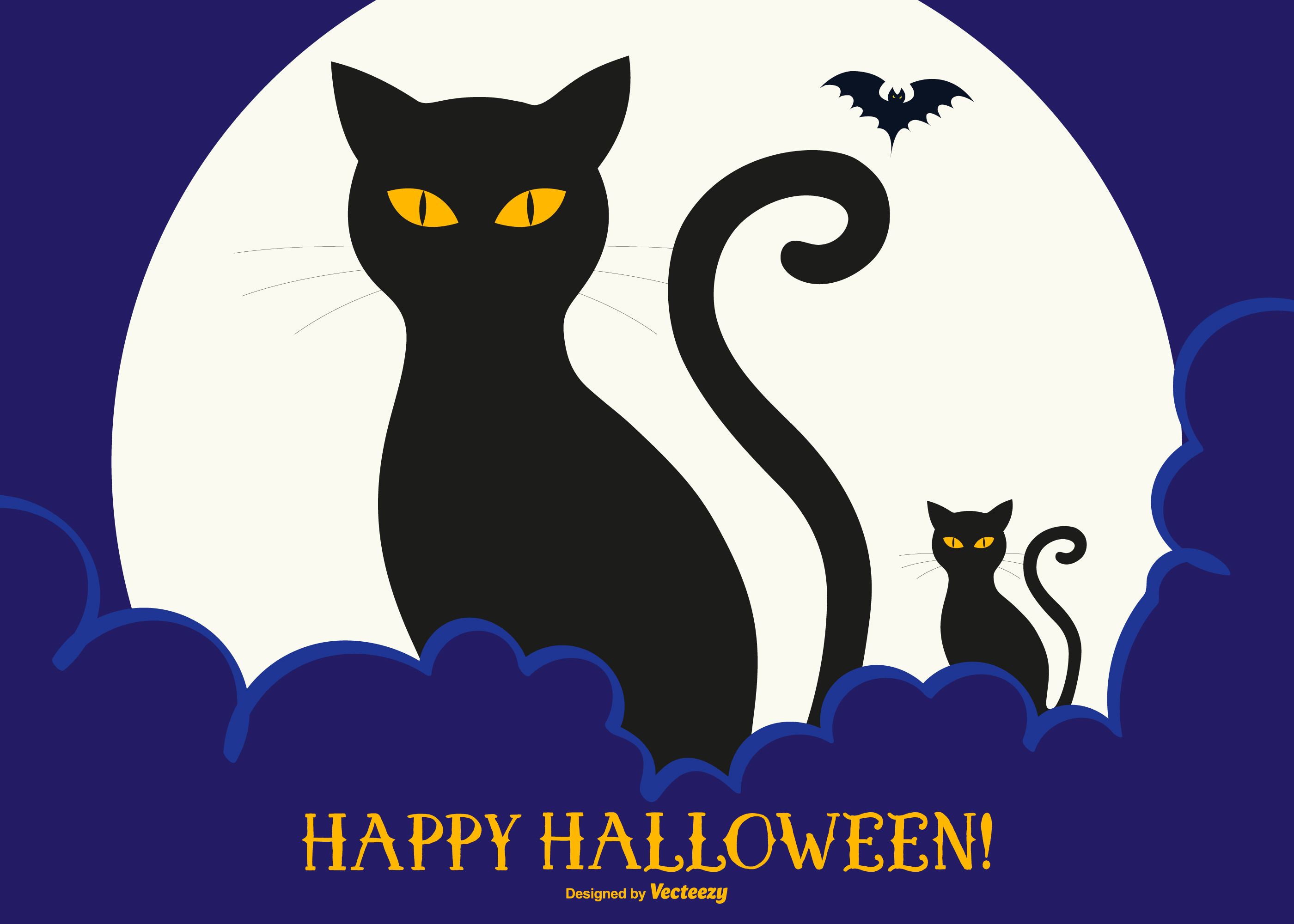 cute black cats happy halloween illustration vector