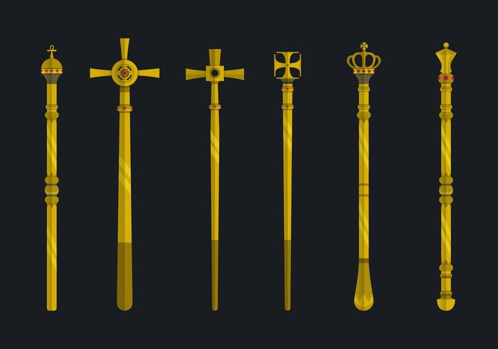 Golden Sceptre Flat Vector Collection Illustration