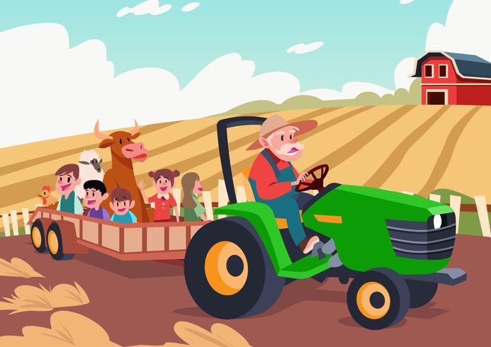 Hayride en una granja vector