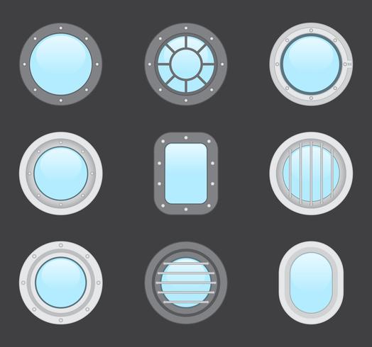 Various Portholes Shape And Color For Airplanes Ships And Submarines vector