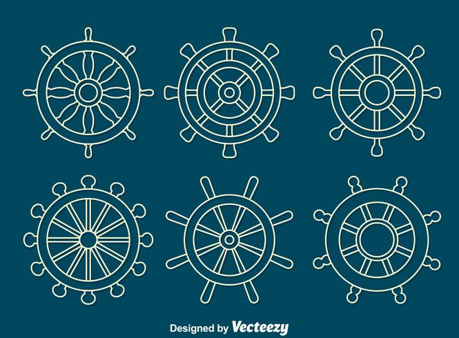 White Line Ships Wheel Vector