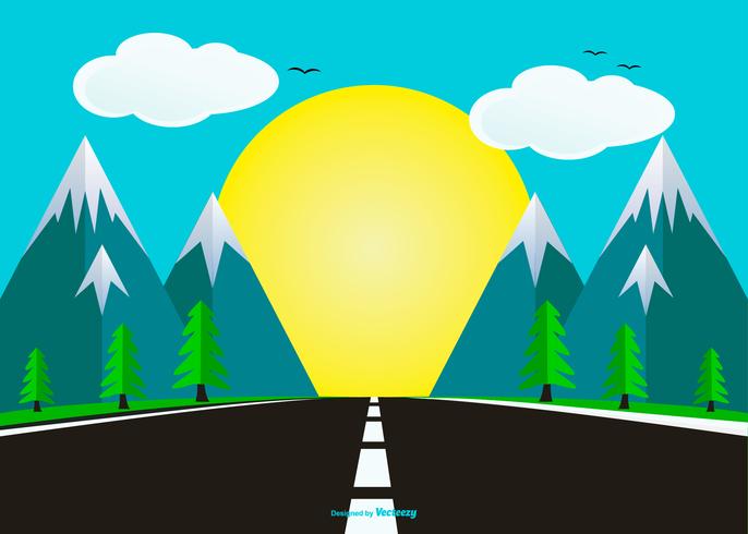 Paisaje de estilo plano con ilustración de la carretera vector