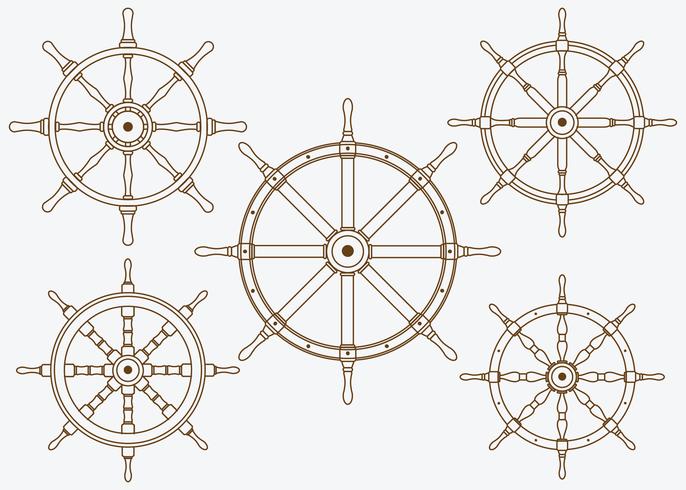 Ships Wheel Set Line Vector