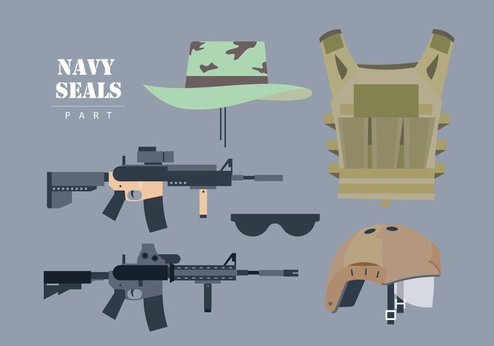 Conjunto de arma de los sellos de la marina ilustración plana del vector