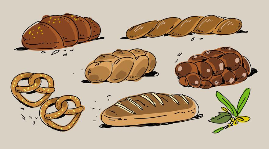 panadería francesa jalá dibujado a mano ilustración vectorial vector