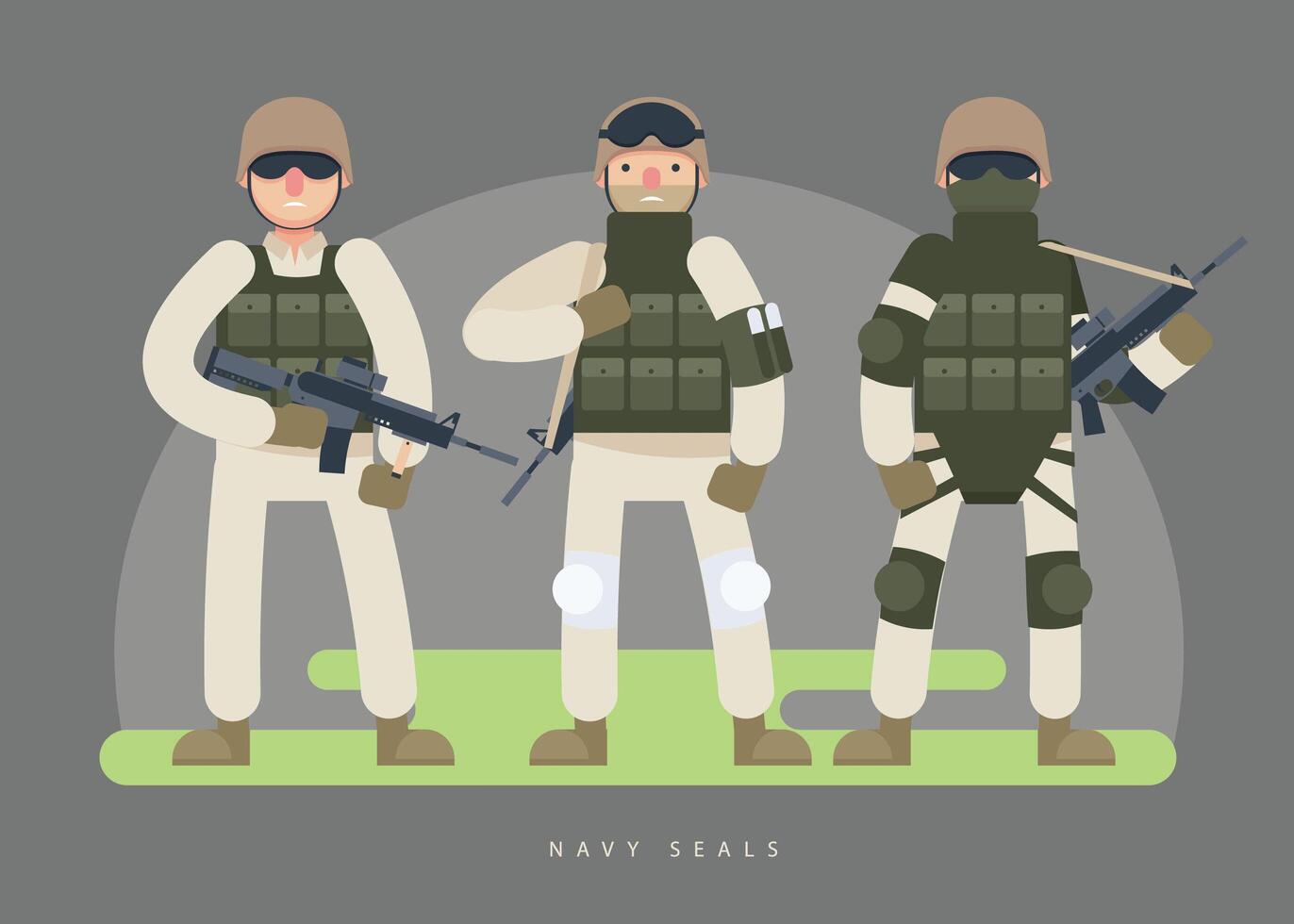 Ilustración de Marina Navy Seals Army Character Vector Flat