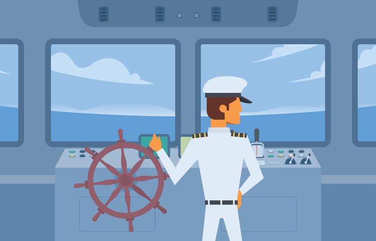 Ship Captain Holding Ship Wheel Vector