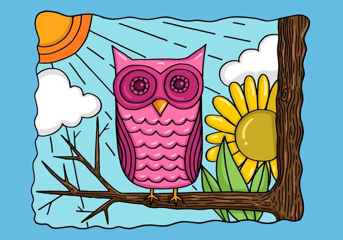 Colorful Owl in a Tree Vector 