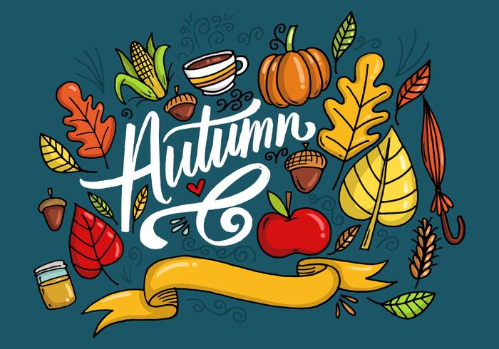 Hojas de otoño Lettering Vector