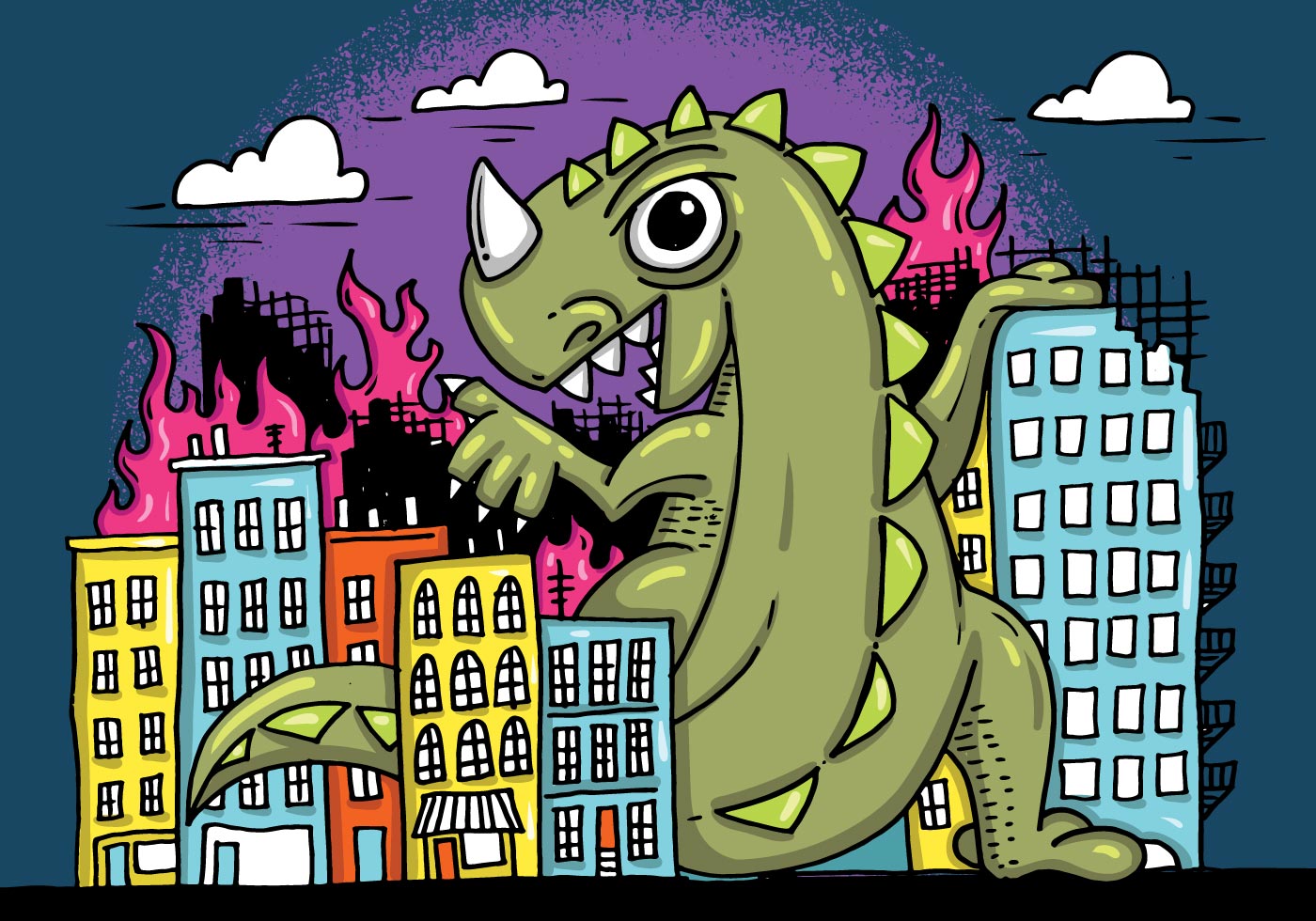 Monster Smashing City Vector 164735 Vector Art at Vecteezy